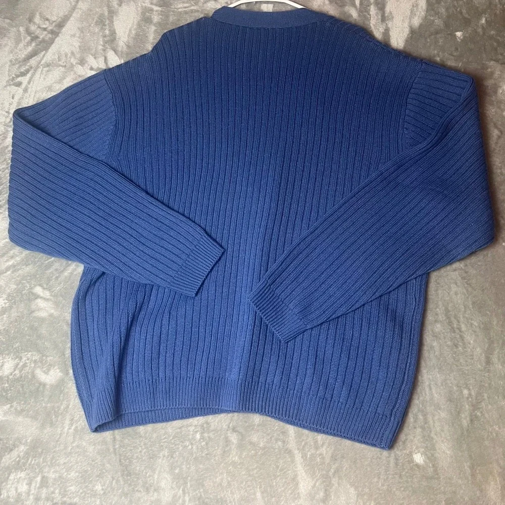 John‎ Blair 2XL RG Blue Acrylic Cable Knit V-Neck Button Front Cardigan Sweater
